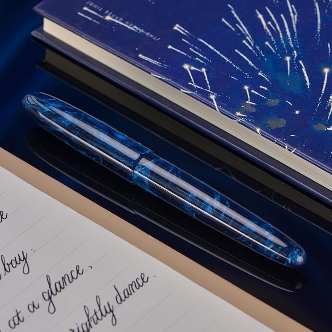 Asvine C80 Fountain Pen #8 Fine Nib Large Handcraft Pen with Converter Pen Case Collection Set (Galaxy Blue)