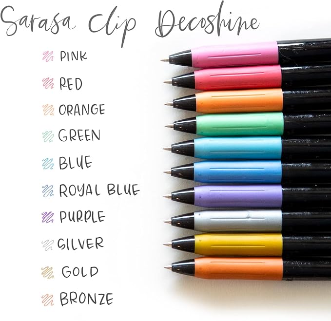 Zebra Pen SARASA Clip Retractable Gel Pen, Assorted Metallic Ink, 9-Pack
