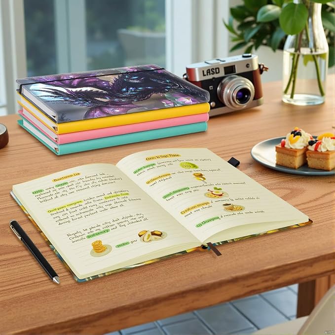 Hardcover Executive Notebooks, A5 PU Leather Lined Journal Notebook, 200 Pages Thick Paper Subject Notebooks for School,Work,Home Writing Business Notebook, Diary Book, Tranquil Dragon