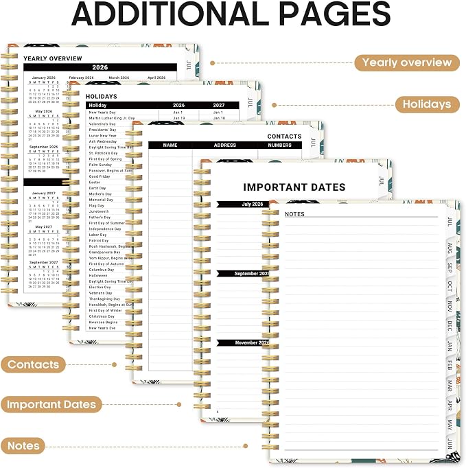 Planner 2026-2027, Academic Year Monthly and Weekly Calendar Planner, Jul 2026 - Jun 2027, Hardcover Teacher Student Planning Agenda book with Tabs, Perfect for School Office Supplies, 6.3" x 8.5" - Mushrooms Grove