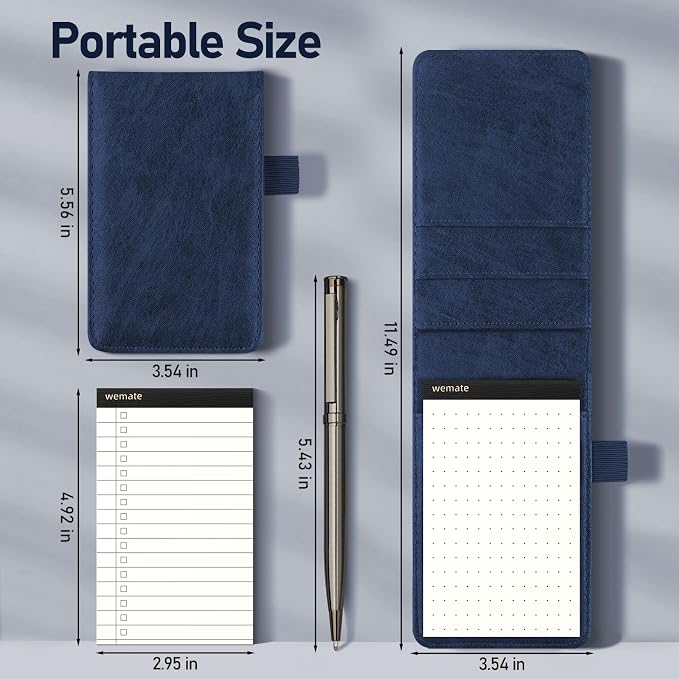 WEMATE 10 Pieces Small Notepad Holder Set Pocket Notebook - Included Mini Pocket Notepad Holder Set with 8 Memo Book Refills and Metal Pen for Meetings, Daily Records, and Notes 3 x 5 Inch (Blue) | Included Mini Pocket Notepad Holder Set with 8 Memo Bo...