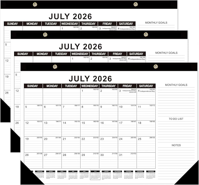 GuassLee Desk Calendar 2026, 3 Packs, 19 Months Calendar 17" × 11.5" Desk Calendar from Jun. 2026 to Dec. 2027 with Julian Date, To-do List, Notes, Monthly Goals, for Home School Office