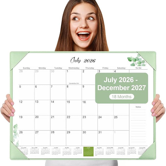Gannyfer Desk Calendar 2026-2027 with Desktop Mat, Simplified Large 22" x 17" Desktop Pad Calendar, 18 Month Desk Calendar July 2026-Dec 2027, Office Supplies Perfect for Home School and Office - Green