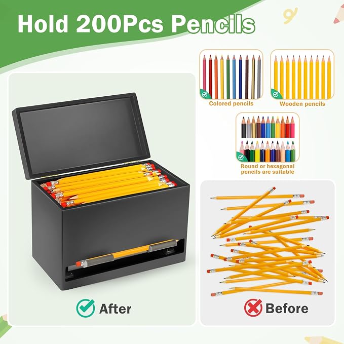 Aigybobo Pencil Dispenser for Classroom, Wooden Pencil Holder for Desk, Teacher Must Haves for Organization and Storage, Pencils Straw Dispenser for Classroom Office Kitchen Restaurant