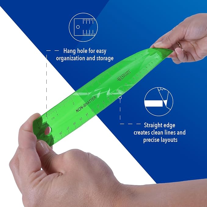 Westcott Shatterproof Ruler, 12-Inch, Green, 16012