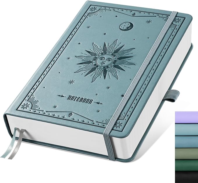 EMSHOI Dotted Journal Notebook, 320 Pages, A5 Size (5.7'' x 8.3'') | Leather Hardcover, 100 GSM Thick Paper, for Journaling, Planning, Tracking & Sketching, Sun Debossed (Grayblue)
