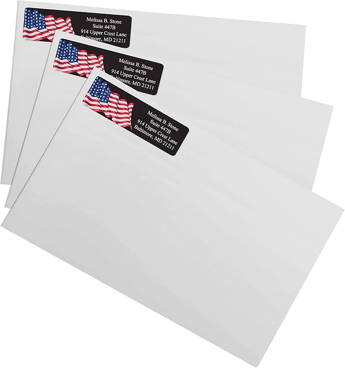 Metallic Prismatic American Flag Rolled Address Labels with Elegant Plastic Dispenser