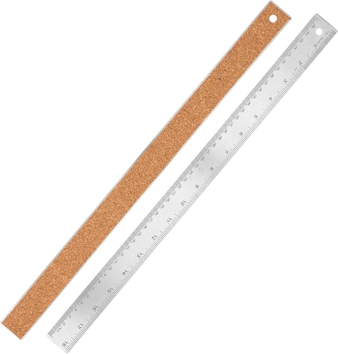 Metal Ruler 18 Inch - Stainless Steel Metal Ruler with Cork Backing Non-Slip Rulers with Inch and Centimeters Prevent Ink Leakage for School Office Drawing Engineering Tools