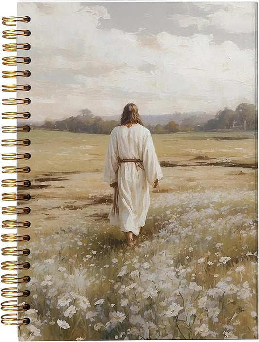 bitCNY Christian Art Notebook 5.5x8.3 Inches – Jesus Walking in the Field Journal, Peaceful Faith-Inspired Spiral Notebook