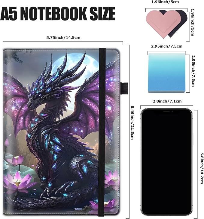 Hardcover Executive Notebooks, A5 PU Leather Lined Journal Notebook, 200 Pages Thick Paper Subject Notebooks for School,Work,Home Writing Business Notebook, Diary Book, Tranquil Dragon