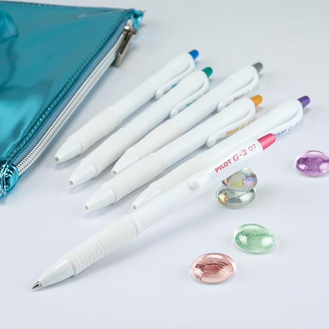 Pilot G2 Edge White, Assorted Metallic Inks, Premium Gel Roller Pens, Sensory Writing Experience, 6ct box, Fine Point 0.7 mm