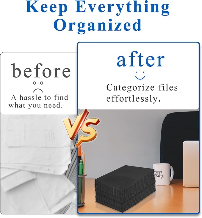 Zzrywuty File folders with Pockets,Black Two folders for documents,50 Pack Paper Folders with Card Slot,Letter Size,School Students,Business,Home and Office Workers