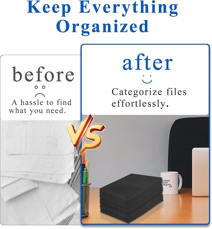 Zzrywuty File folders with Pockets,Black Two folders for documents,100 Pack Paper Folders with Card Slot,Letter Size,School Students,Business,Home and Office Workers