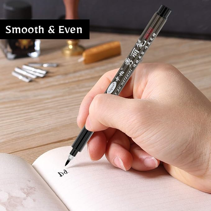 Calligraphy Hand Lettering Brush Pens Drawing Markers Beginners | Kits Chinese Japenese Pens Black Ink for Journaling, Writing, Art Drawing, 3 Size(Pack of 6)