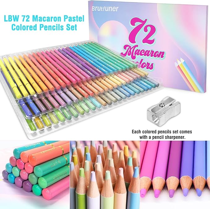 LBW 72 Macaron Pastel Colored Pencils Set Soft Core Macaron Colors for Adults Coloring Books Beginners Blending Shading Sketching