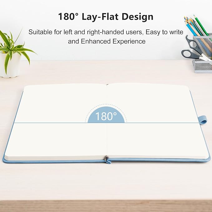 RETTACY Blank Journal Notebook, 192 Pages, A5 Medium Size (5.7'' x 8.3'') | Leather Hardcover, 100 GSM Thick Paper, for Sketching, Drawing, Painting (Light Blue)