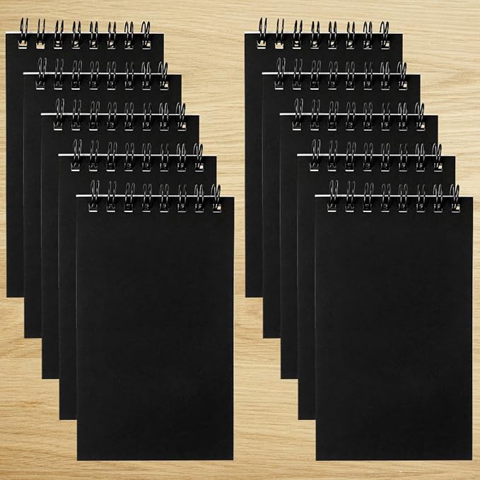 Hxezoc 10 Pack Small Pocket Notebooks, 3 x 5 Inches Mini Black Spiral Pocket Notebook with Lined Pages Memo Pads for Kids Home Office School Classroom Decoration Supplies