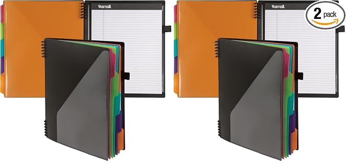 Samsill Left-Handed 10 Pocket Poly Project Organizer with 5 Dividers, File Folders Letter Size, Quick Access Front Pocket, Refillable Notepad, Erasable Write-On Tabs in Fashion Colors (Pack of 2)