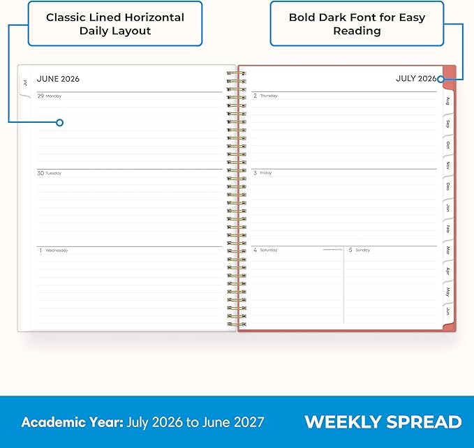 Blue Sky 2026-2027 Weekly & Monthly Academic Planner, 8.5"x11", Cali Pink | July 2026 - June 2027, Flexible Pocket Cover, Wirebound, Storage Pocket, Academic Year