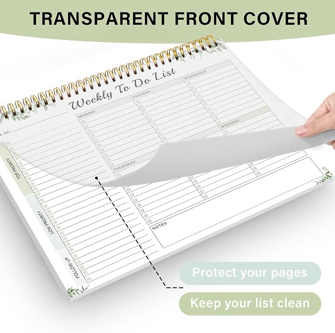 Weekly To Do List Pad with 52 Undated Sheets（8.5"×11"）- Weekly Desk Notepad with Spiral Binding for Women & Man, Office, School and Home Personal Organizer