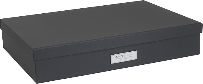 Bigso Box of Sweden Document Box with Lid for Papers in A3 Format - Document Organiser Tray with Lid and Handle - Storage Container Made of Fibreboard and Paper - Dark Grey