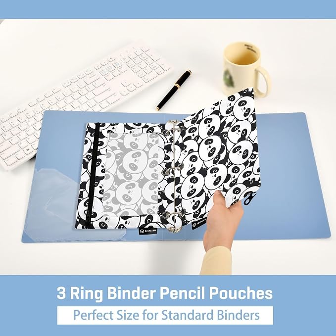 ALAZA Pencil Pouch for 3 Ring Binder, Panda Head Cute Binder Pencil Pouches with Clear Window Zipper Pencil Case Cosmetic Bags for Office College Supplies, 2PCS