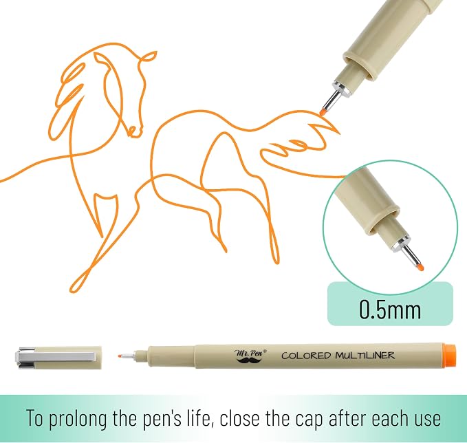 Mr. Pen- 0.5mm Micro Fine Point Pens, 8 Pack, Colorful Ink, Waterproof | Acid-Free, No-Smear Quick-Dry Fineliner Pens for Drawing, Sketching, Bible Journaling, Outlines & Everyday Writing