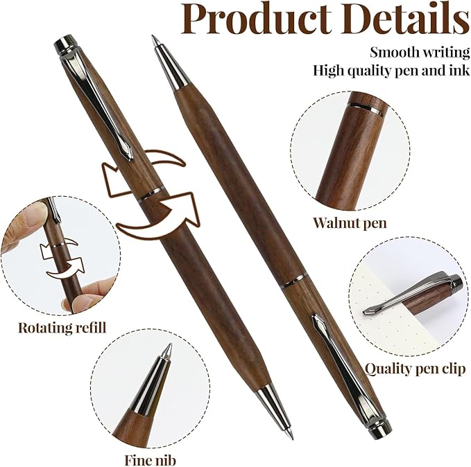 MultiBey Walnut Wood Sticky Note Holder with Pen Slot and Wooden Pen, 4x6 Self-Stick Note Dispenser Desk Accessories, Natural Wood Memo Pad Holder Organizer for Office School Home