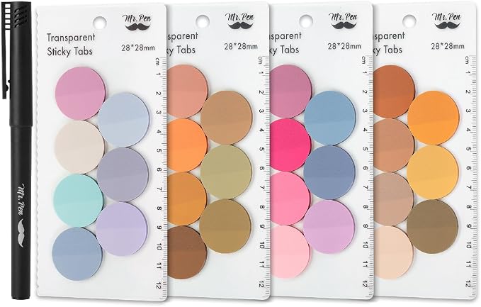 Mr. Pen- Round Transparent Sticky Notes, 1.1” Diameter, 28 Pads | 1120 Sheets, Colorful, Water-Resistant See-Through Sticky Notes Bulk & Fineliner, Smooth Writing