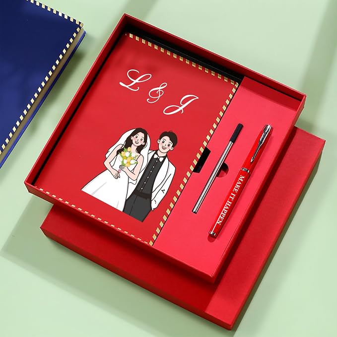 Personalized Journal Notebook Set with Pen & Gift Box, Custom Name/Logo Notebook Black A5 College Ruled Lined 8.26''x5.9'' Personalized notebook Gifts for Men and Women,200 Pages,Red