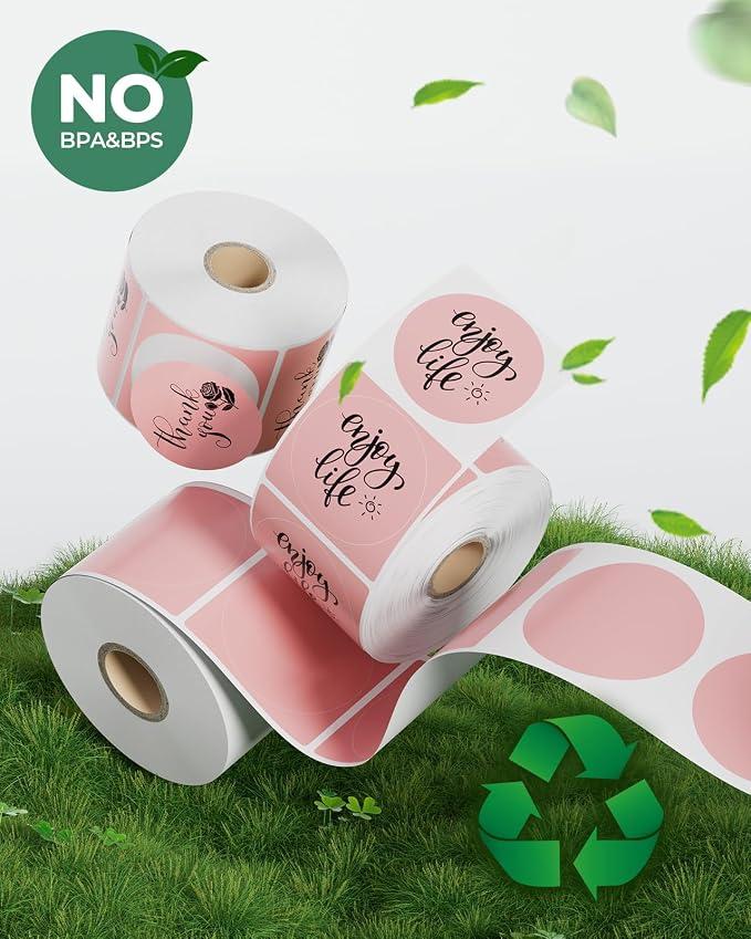 MUNBYN 2 Inch Pink Circle Thermal Sticker Labels, Self-Adhesive Round Direct Thermal Labels for Logo Design, 750 Sheets/1 Roll