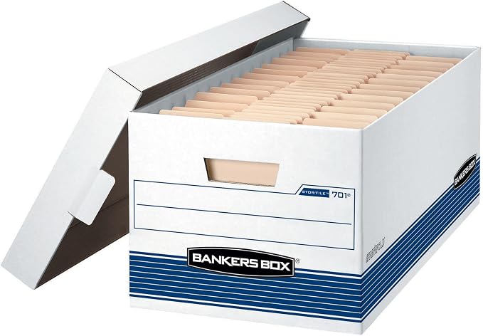 Bankers Box 20-Pack Medium-Duty File Storage Boxes, 24in Letter, FastFold | Speed through filing with FastFold setup, sturdy stacking, reinforced handles, and dependable document protection.