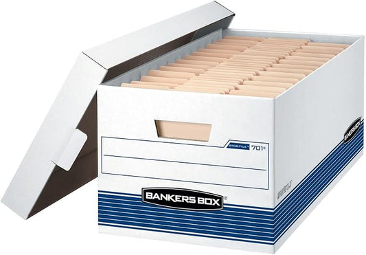 Bankers Box 20-Pack Medium-Duty File Storage Boxes, 24in Letter, FastFold | Speed through filing with FastFold setup, sturdy stacking, reinforced handles, and dependable document protection.