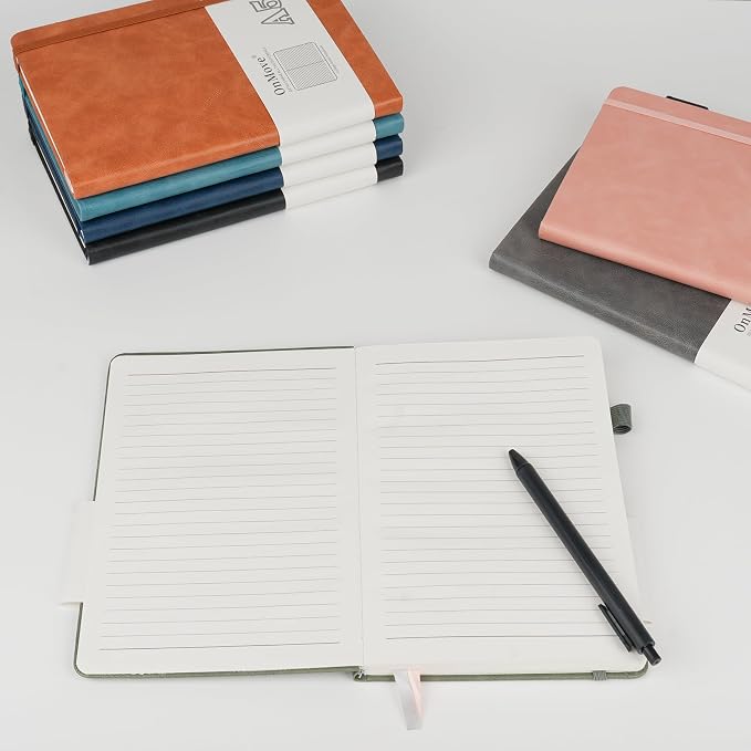 Notebooks Journal for Women Men 5 Pack Bulk Leather Hardcover with Pen Holder A5 160 Pages 100 GSM Thick Paper for Work School Lined Gray
