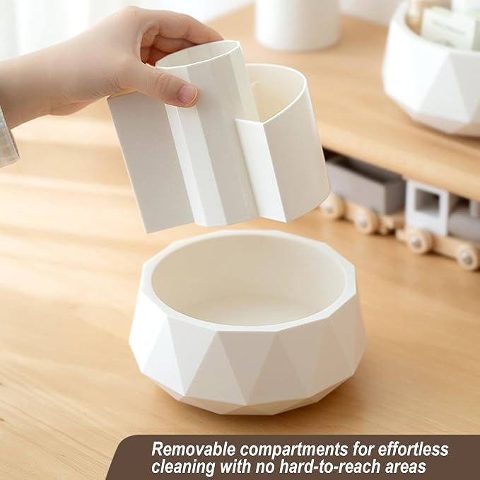 360° Rotating Pen Holder, Large Capacity Pencil Organizer with 4 Compartments for Office and Art Supplies (White)