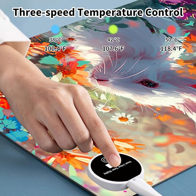 Warm Desk Pad,Heated Desk Pad,Office Mat,3 Heating Levels & 3 Hours Auto Shut-Off,31.5"*13" Gaming Mouse Laptop Keyboard Leather Desk Mat,Cute Rabbit Floral