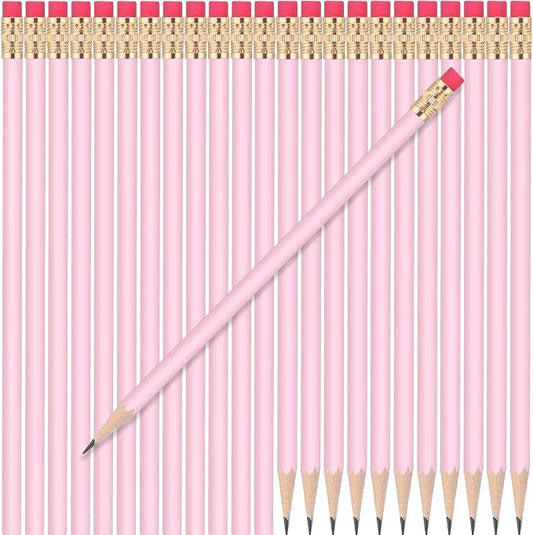 24 Pcs Round Pencils with Eraser 2 HB Cute Pencils Bulk for School Graphite Wood Color Unsharpened Pencil for Drawing Sketching Wedding School Teacher Supplies Student Reward(Pink)