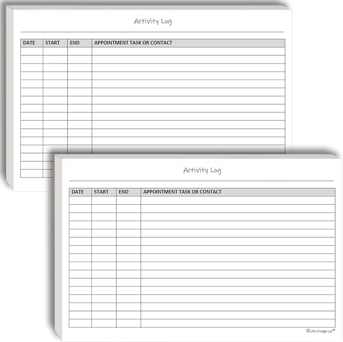 Activity Log Notepads(2 Pack, 50 Pages Each) Pad Planners to List a Task, Action or Contact. A Versatile Work Tool to Track Time & Office Productivity. 8.5 X 5.5, A5 Sheets.