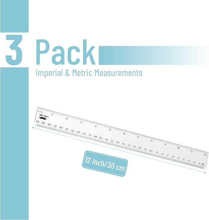 Mr. Pen- Plastic Rulers, 12 Inch, 3 Pack, Easy-to-Read Markings | Scratch-Resistant Design with Inches and Centimeters, Durable Transplant Rulers for Crafting Office & School, School Supplies