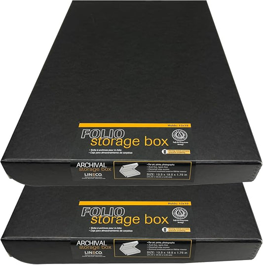 Lineco Clamshell Archival Storage Box, 13.5x19.5x1.75 In, Black, Pack of 2 | Acid-Free with Metal Edge Boxboard, Organize and Store Photos Documents Cards Negatives Magazine Prints Family Records DIY