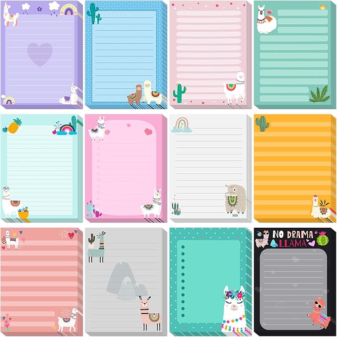 Chiisong 12 Pieces Llama Sticky Notes Cute Animal Alpaca Self Stick Notepads Gift for Mexican Camel Theme Party, 3x4 Inch No Drama to Do List Cactus Notepads Llama Gifts for Home and Office