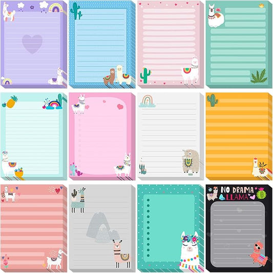 Chiisong 12 Pieces Llama Sticky Notes Cute Animal Alpaca Self Stick Notepads Gift for Mexican Camel Theme Party, 3x4 Inch No Drama to Do List Cactus Notepads Llama Gifts for Home and Office