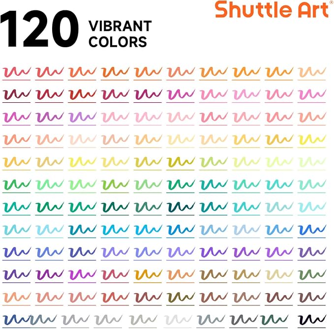 120 Colors Dual Tip Brush Marker Pens with 1 Coloring Book, Fineliner and Brush Dual Tip Markers Set, Water-based Ink Perfect for Kids Adult Artist Calligraphy Hand Lettering Journal Doodling Writing