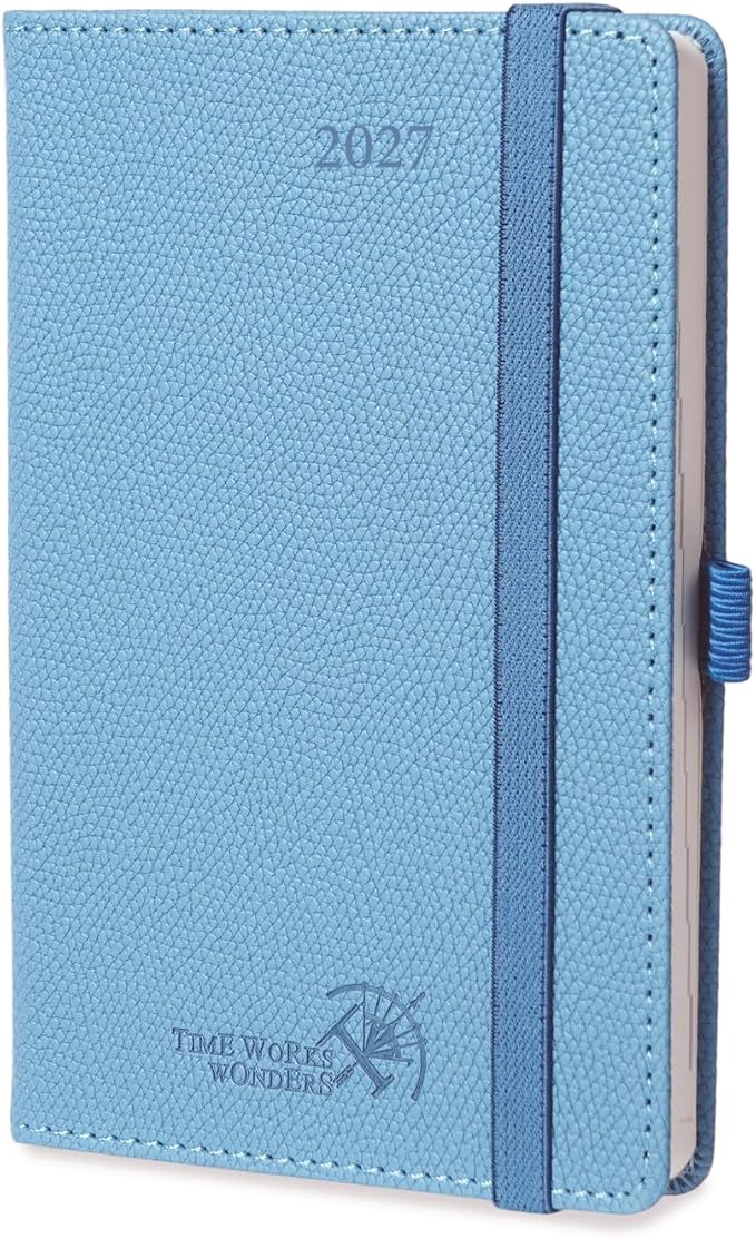 POPRUN 2027 Pocket Planner Weekly and Monthly (Purse Size-4'' x 6.25'') | Pocket Daily Calendar (Jan 2027 - Dec 2027) Appointment Book with Lined Sections, Leather Hardcover, 100GSM - Aquamarine