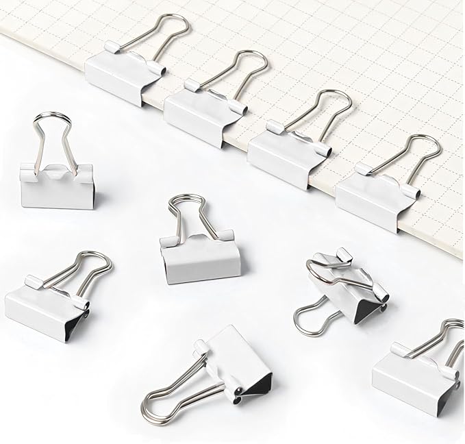 30 Pack Medium White Binder Clips 1-1/4 Inch (32 mm), Colored Middle Size Paper Clamps, Large Big Paper Clips for Office Home School Business 1.25"