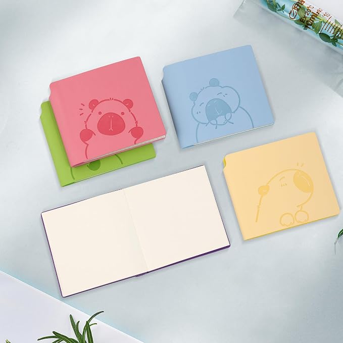 BOBO RABBIT 3 Pack Mini Blank Notebooks Pocket Size Unlined Paper Journal Notebook Total 600 Pages Sketch Book Small Softcover Vegan Leather No Line Sketchbook Cartoon Capybara Pattern for Travelers Drawing Sketching Travel Lay Flat, 3.9"x3.9" Inner(Mi...
