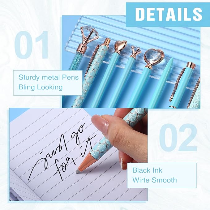 Pasimy 24 Pcs Marble Mini Notebooks with Ballpoint Pens Set Metal Crystal Diamond Pens Pretty Fancy Gifts Marble Pocket Notepads Mini Journals Notebooks Bulk for Women Students School Office