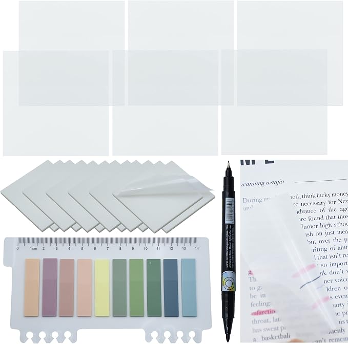 YOUDEFUL 800Pcs Transparent Sticky Notes, 3"x3" Clear Sticky Notes, Waterproof Translucent Sticky Note Pads for Books Annotation, Clear Post it Notes for Bible Study, School, Office（White）
