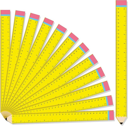 Affrolling 12 Pcs Pencil Shaped Wooden Rulers 12 Inch/30cm Measuring Standard 2 Scale Cute Pencil Rulers Gifts Bulk for Students Home Office