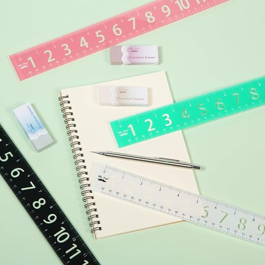 Mr. Pen- Plastic Rulers with Large Numbers, 4 Pack, 12 Inch | Easy-to-Read Markings, Scratch-Resistant Design, Durable Ruler for Crafting Office & School, Colorful Rulers for Kids